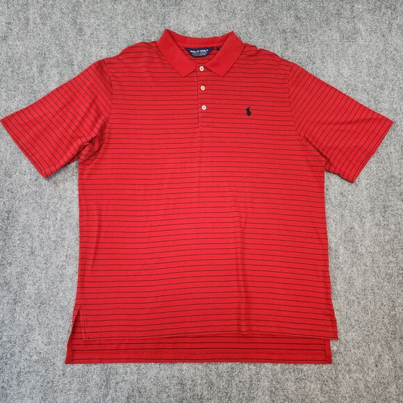 Ralph Lauren Polo Golf Shirt Men Large Red Black Stripe Short Sleeve Performance - Picture 1 of 16